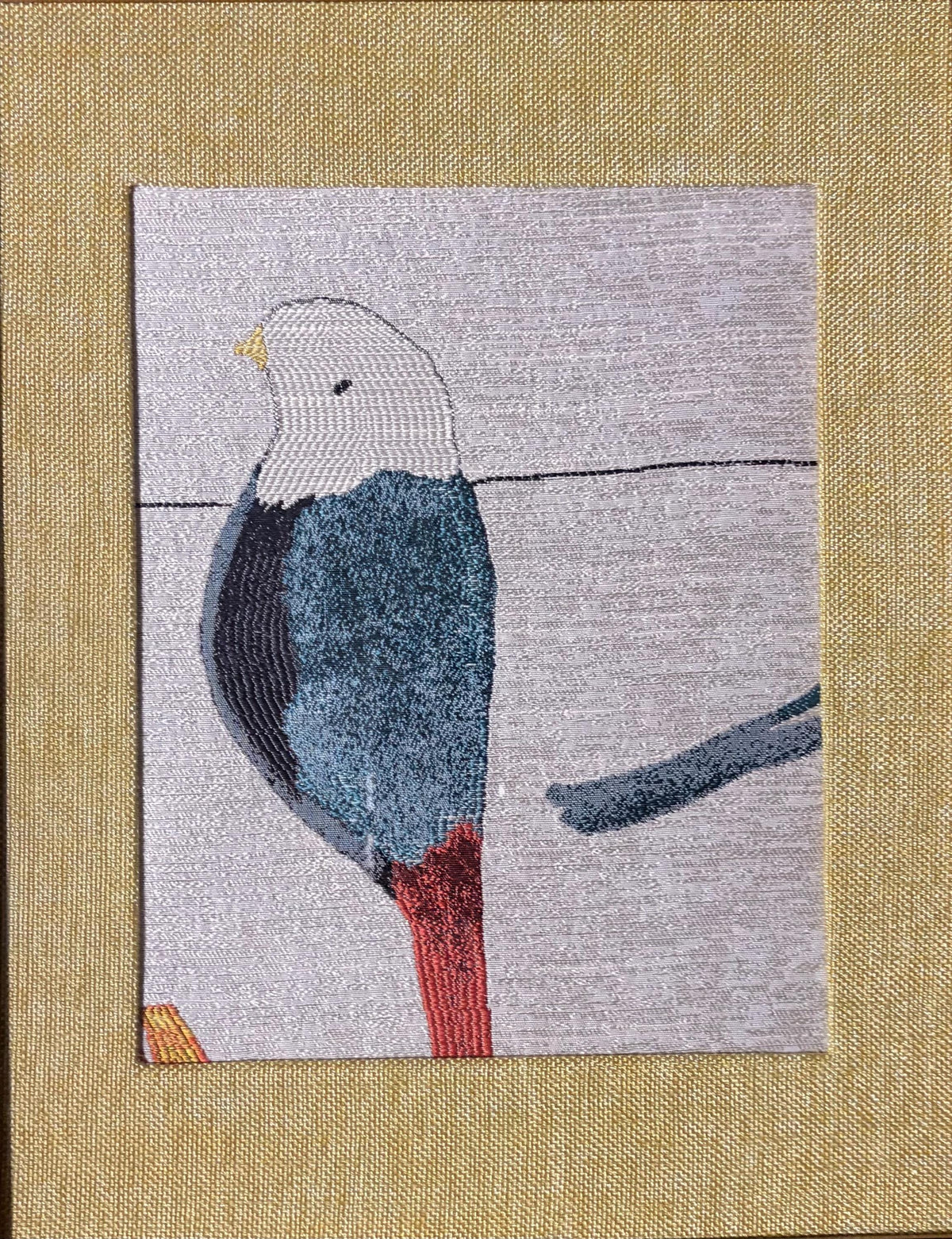Teal Bird Portrait Fabric Wall Art in Gold Frame 13x16 | Solo Songbird Home Decor