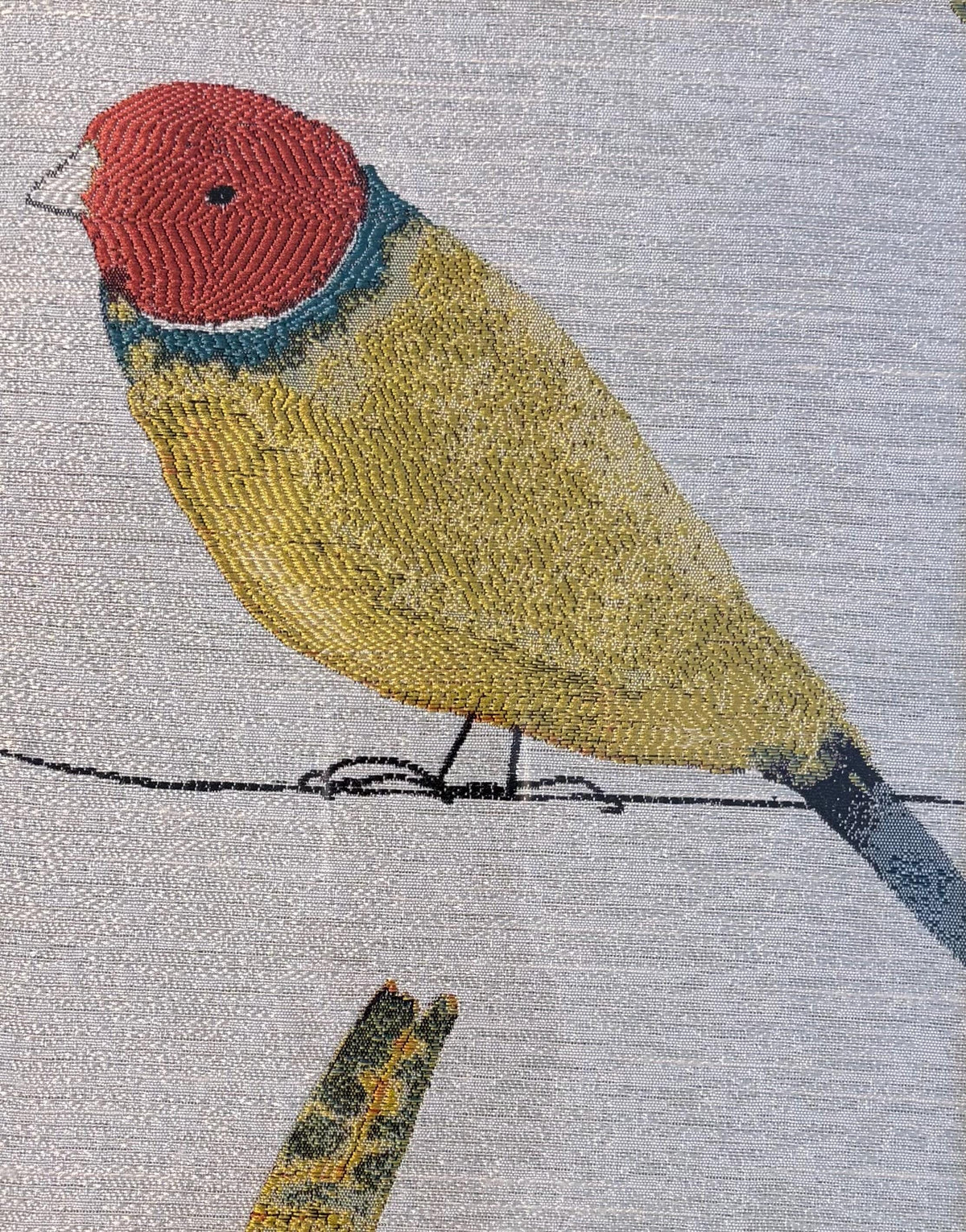 Red-Headed Songbird Portrait Fabric Wall Art in 13x16 Gold Frame