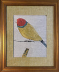 Red-Headed Songbird Portrait Fabric Wall Art in 13x16 Gold Frame