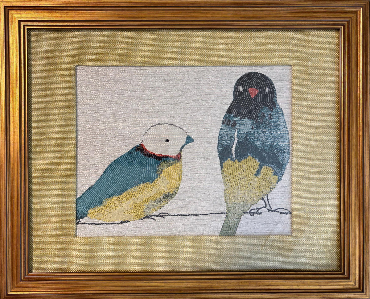 Early Birds Duo Framed Fabric Wall Art Gold 13x16 | Unique Home Decor Gift
