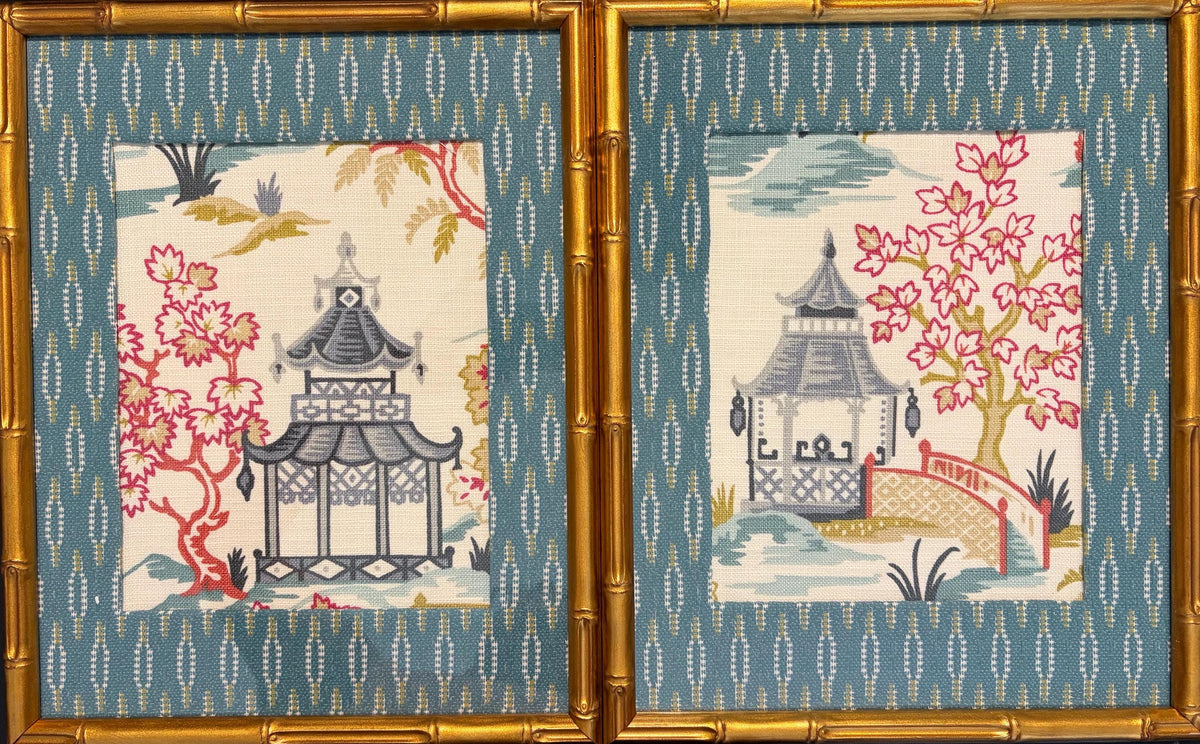 Ballard Designs Suki & Faygo Fabric Wall Art Set of 2, Bamboo Gold Framed Textile's
