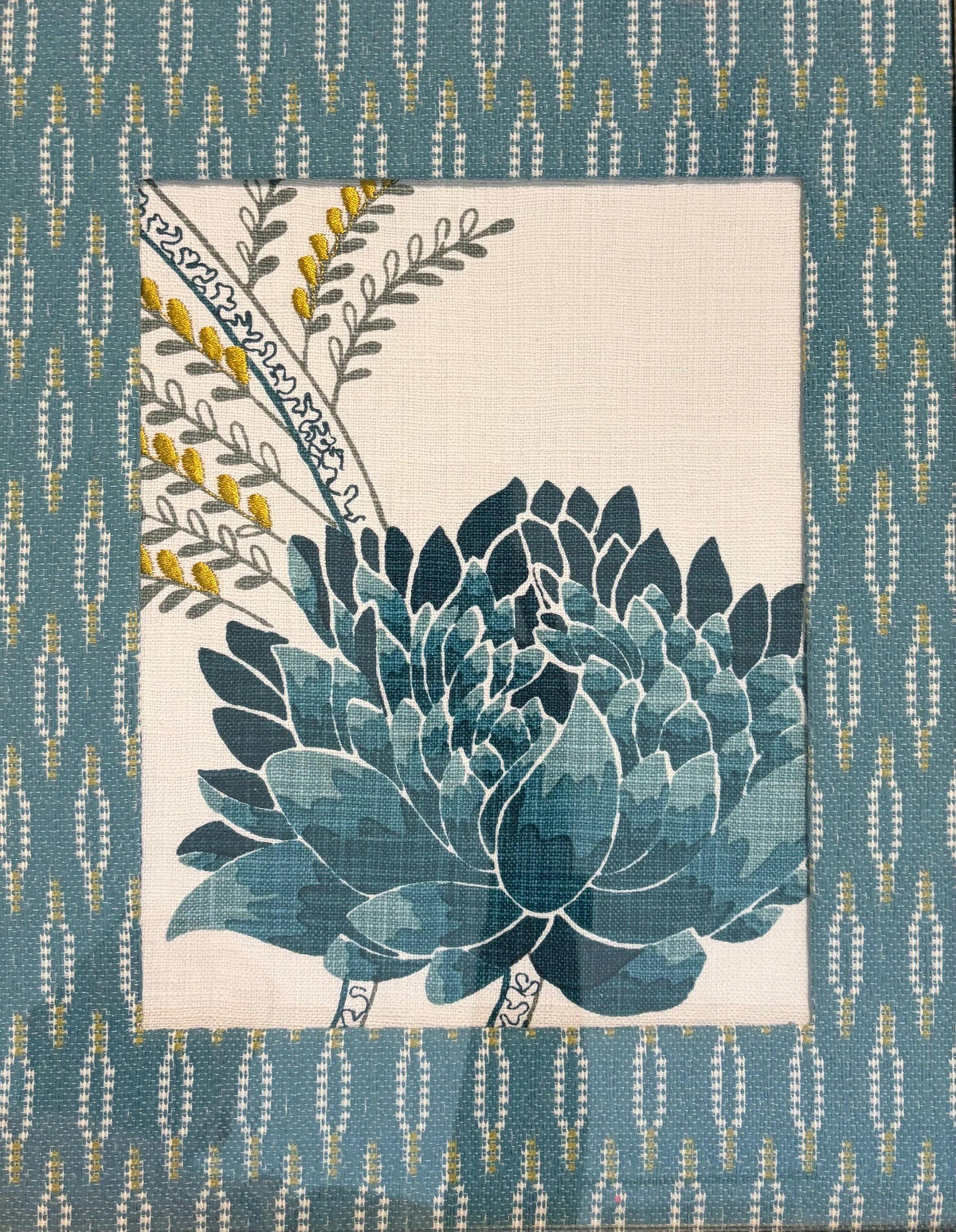 Ballard Designs Emmie Blue Fabric Art Pair, Gold Framed Botanical
