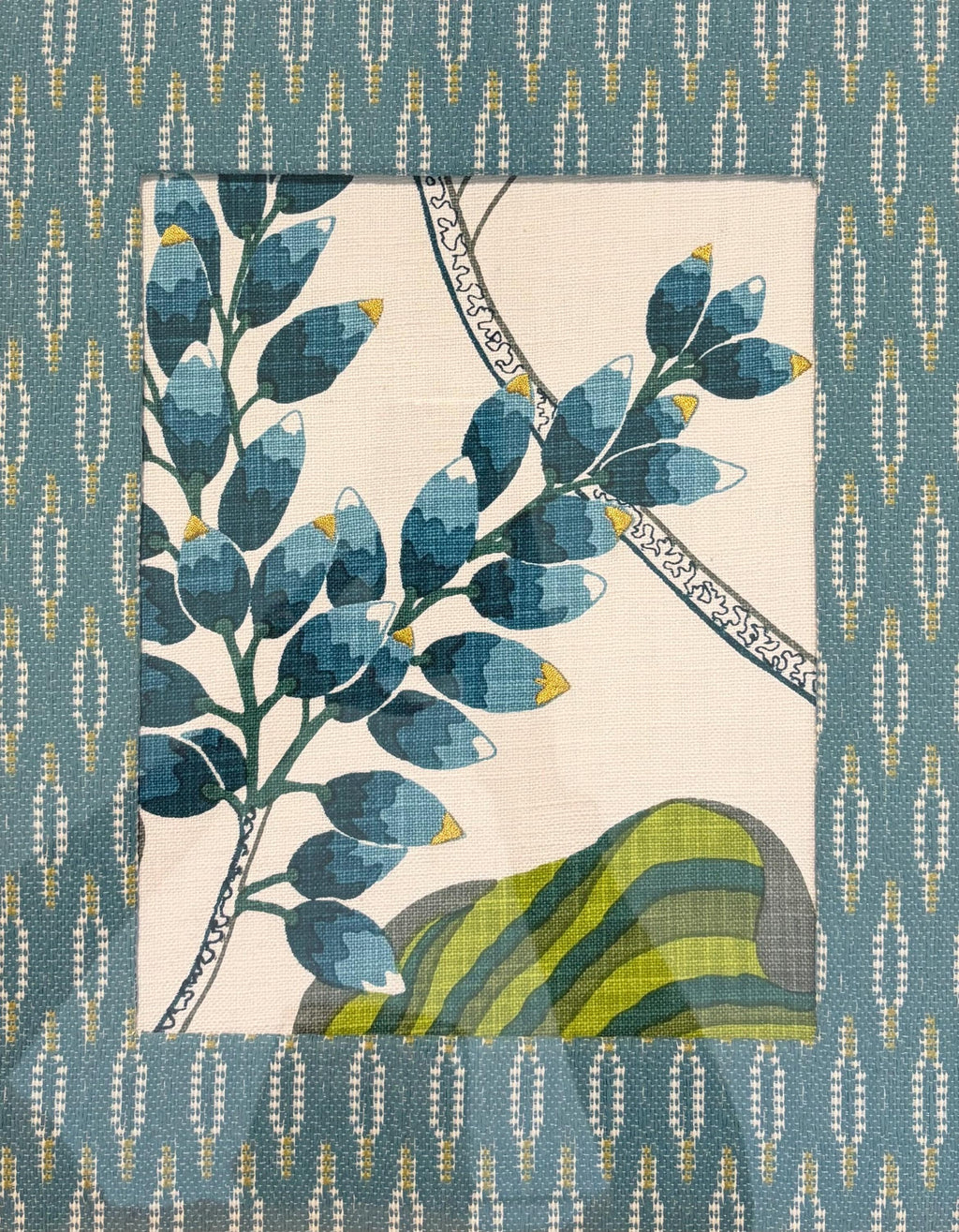 Ballard Designs Emmie Blue Fabric Art Pair, Gold Framed Botanical