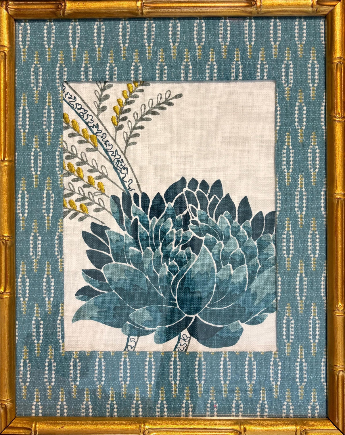 Ballard Designs Emmie Blue Fabric Art Pair, Gold Framed Botanical