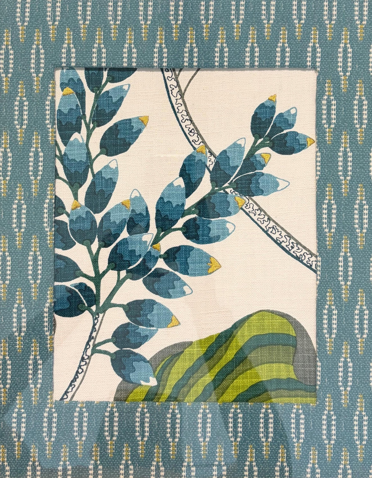 Ballard Designs Emmie Blue Fabric Wall Art – Gold Frame, Teal Mat