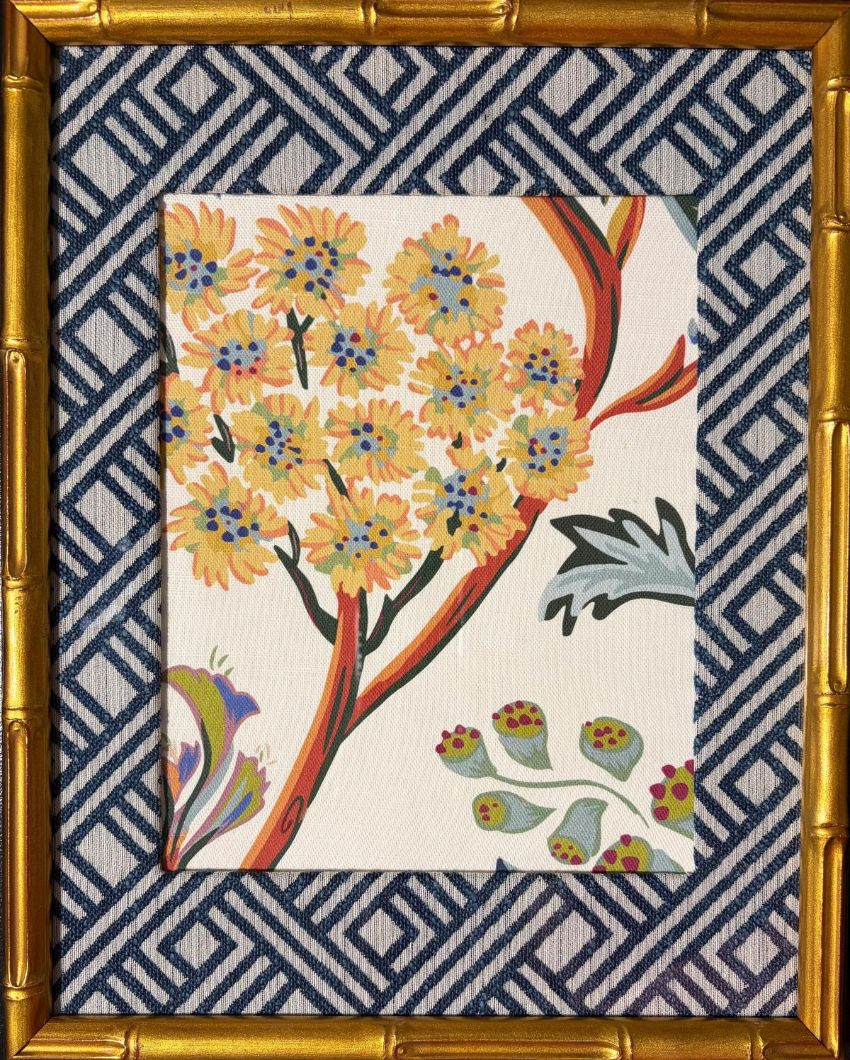 Ballard Designs Fabric Inspired Home Decor - Fabric Framed Wall Art in Gold Frame 12x15