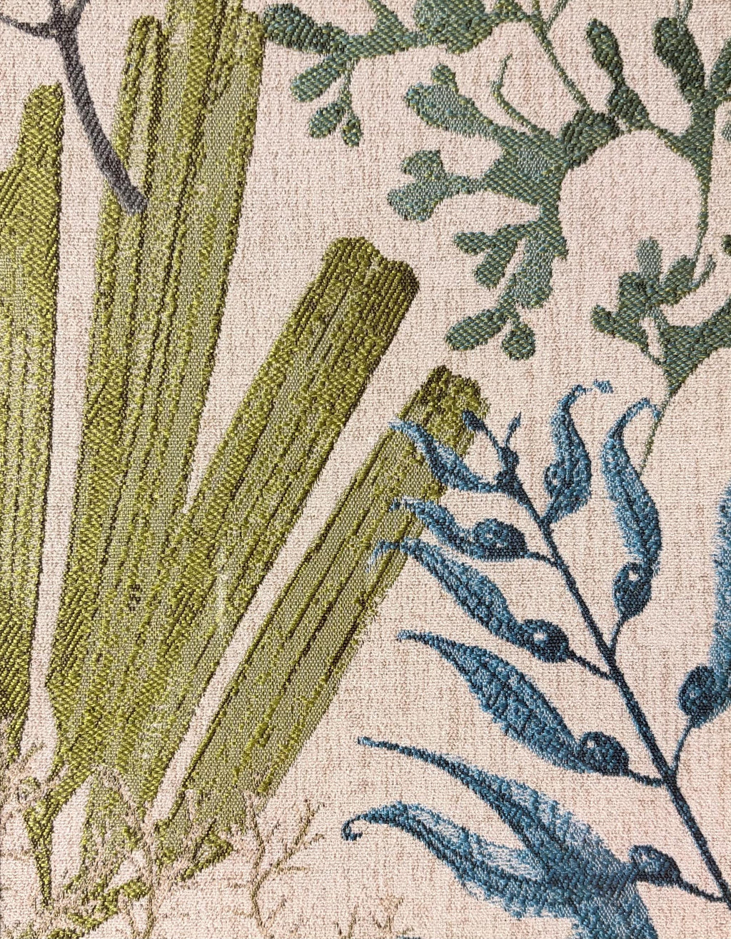 Fan Palm & Teal Botanicals — Wakame Fabric Wall Art, 12x15 Mahogany Bamboo Frame