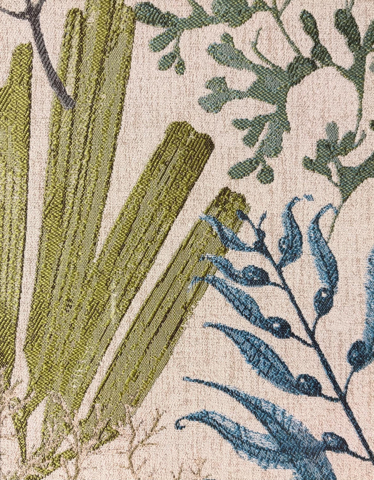 Fan Palm & Teal Botanicals — Wakame Fabric Wall Art, 12x15 Mahogany Bamboo Frame