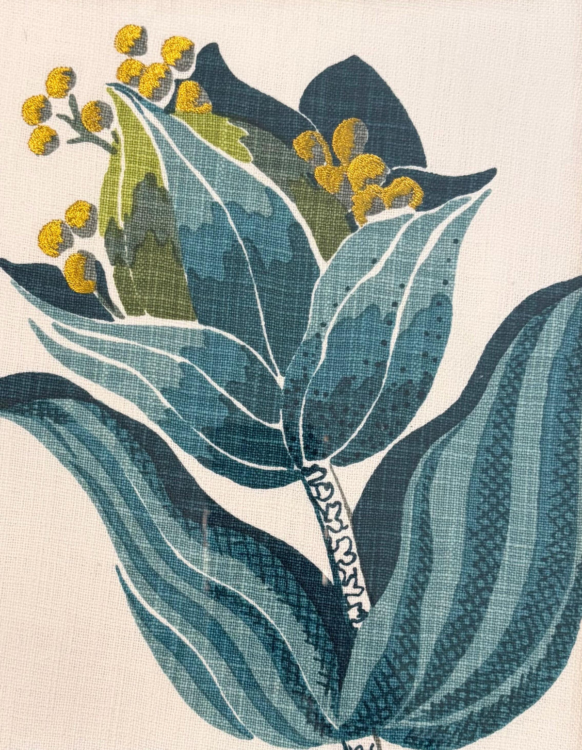 Ballard Designs Emmie Blue Botanical Fabric Art Pair - Gold Framed Wall Decor Set of 2