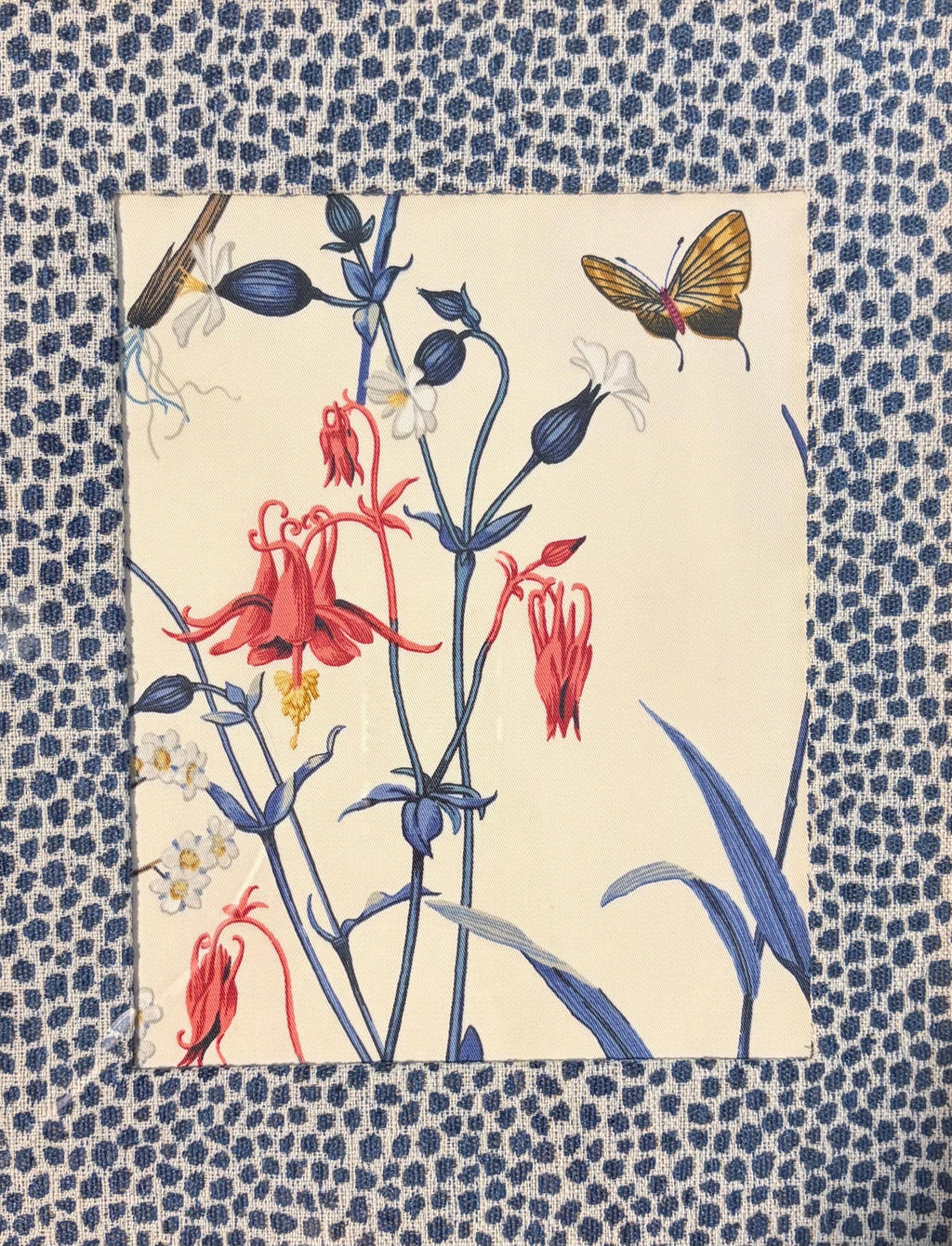 Custom Ballard Designs Isabella Blue Fabric Art with Tully Matting in Gold Bamboo Frame, 12x15 Wall Decor