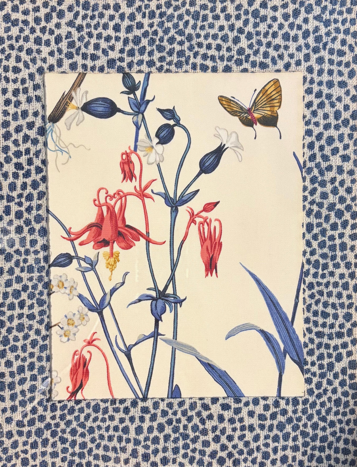 Custom Ballard Designs Isabella Blue Fabric Art with Tully Matting in Gold Bamboo Frame, 12x15 Wall Decor