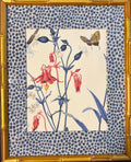 Custom Ballard Designs Isabella Blue Fabric Art with Tully Matting in Gold Bamboo Frame, 12x15 Wall Decor