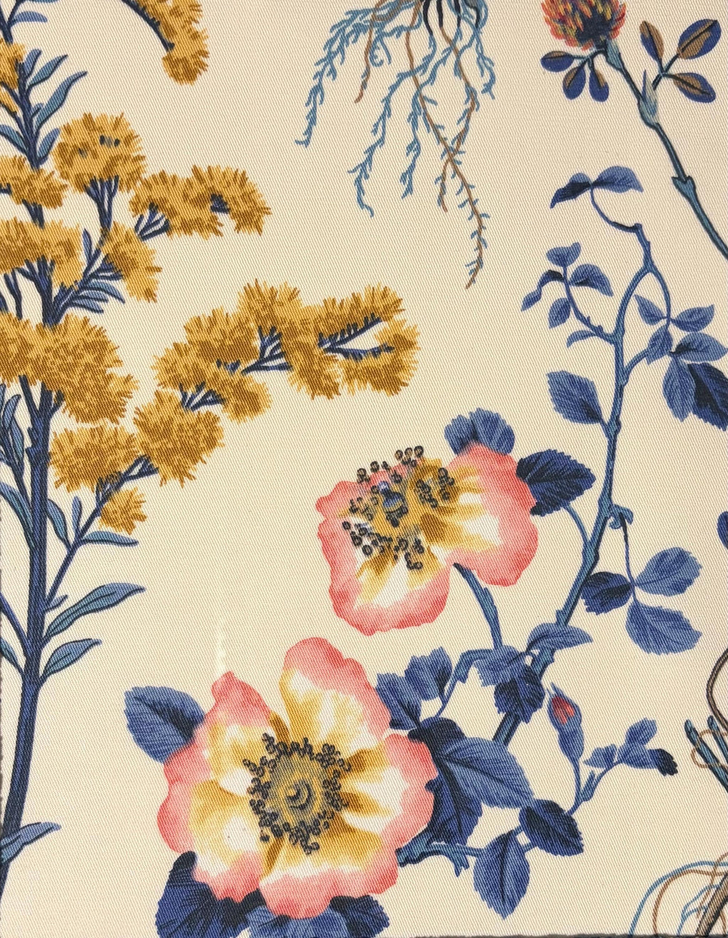 Isabella Blue Fabric Art in Gold Bamboo Frame with Tully Matting, Ballard Designs Style, 12x15