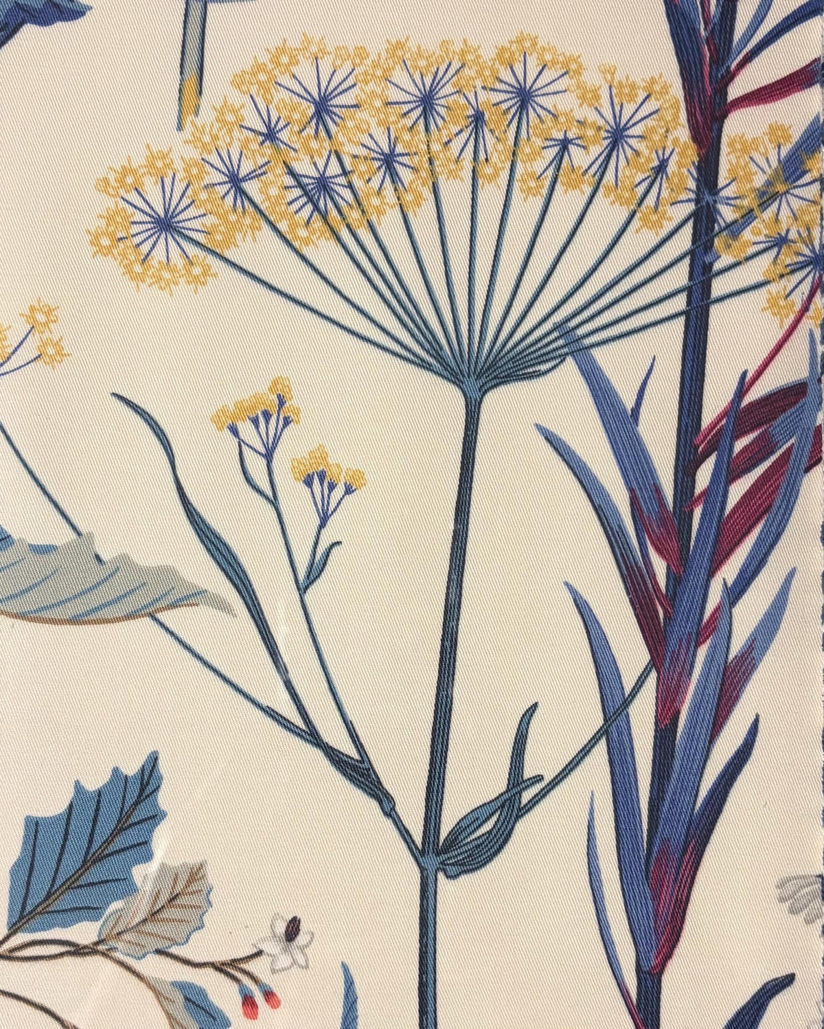 Ballard Designs Isabella Blue Botanical Garden Framed Fabric Art, Tully Mat, Gold Bamboo Frame 12x15