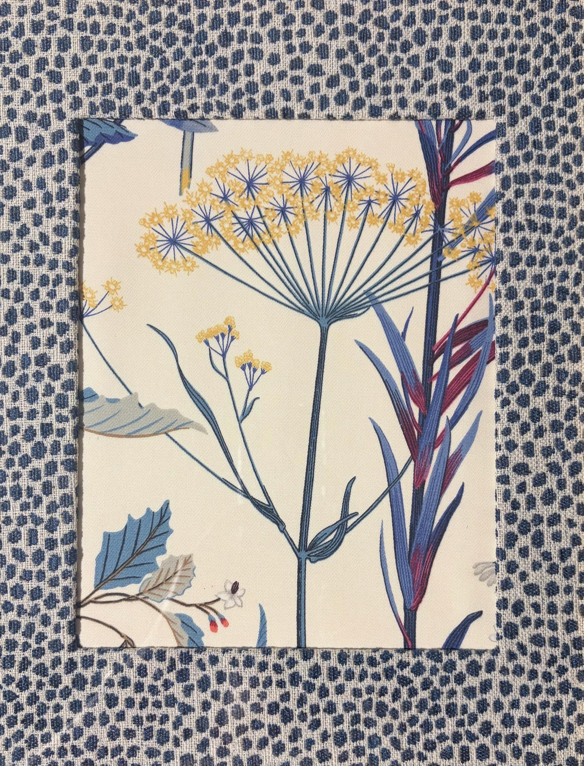 Ballard Designs Isabella Blue Botanical Garden Framed Fabric Art, Tully Mat, Gold Bamboo Frame 12x15