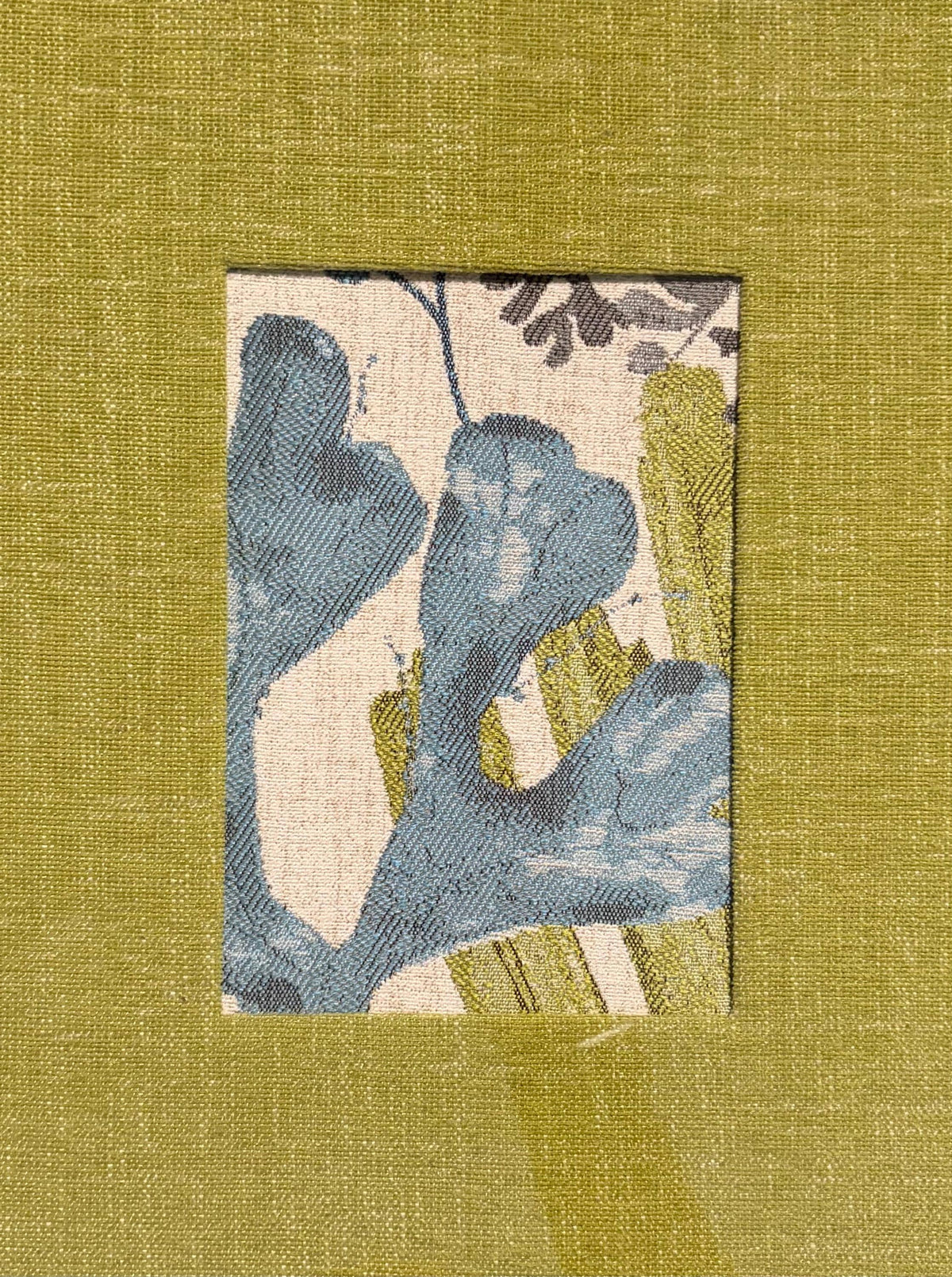 Pair Framed Fabric Wall Art: Blue Green, Mahogany Bamboo Style Frame, Custom Matting 12x15