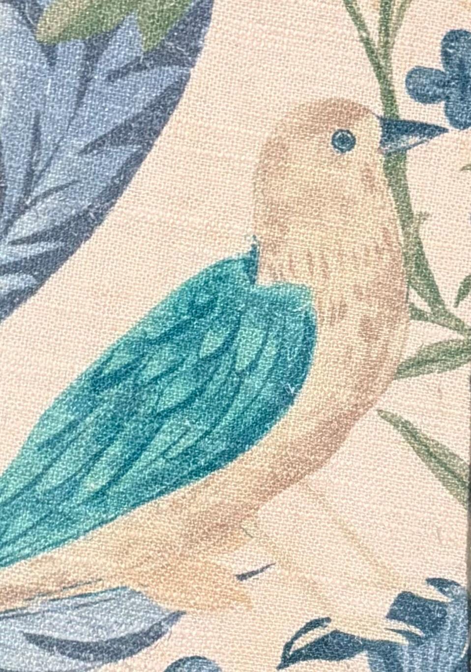 Fabric Bird Wall Art Pair - Blue & Brown Textured Mat with Gold Bamboo Frame Set