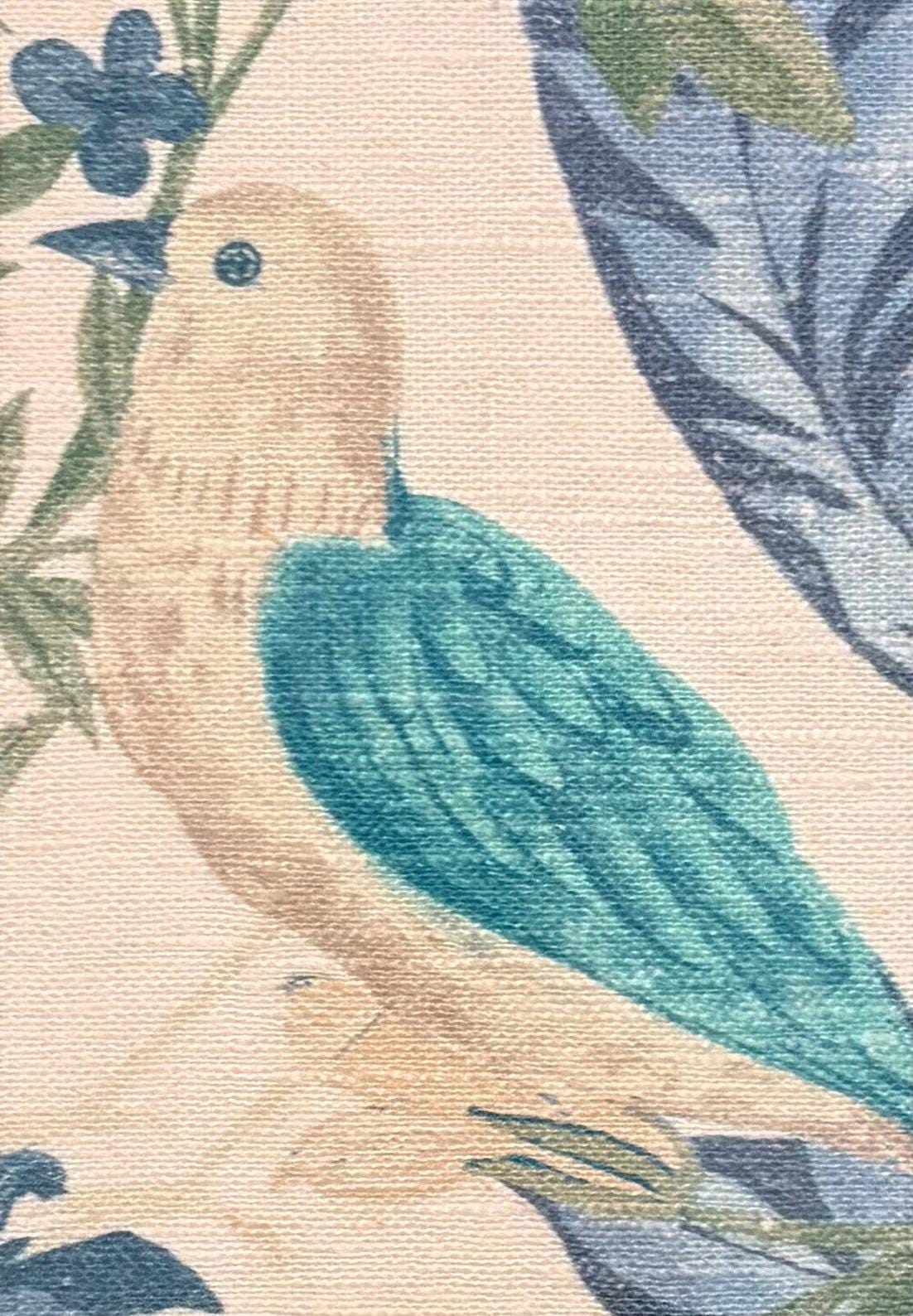 Fabric Bird Wall Art Pair - Blue & Brown Textured Mat with Gold Bamboo Frame Set