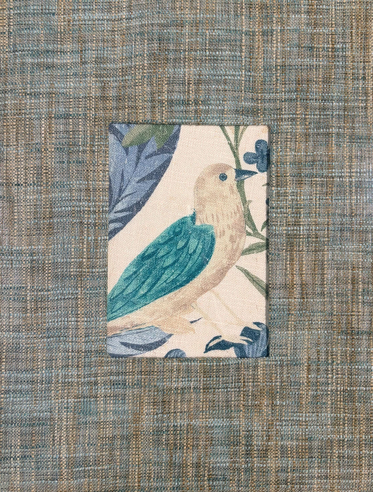 Fabric Bird Wall Art Pair - Blue & Brown Textured Mat with Gold Bamboo Frame Set
