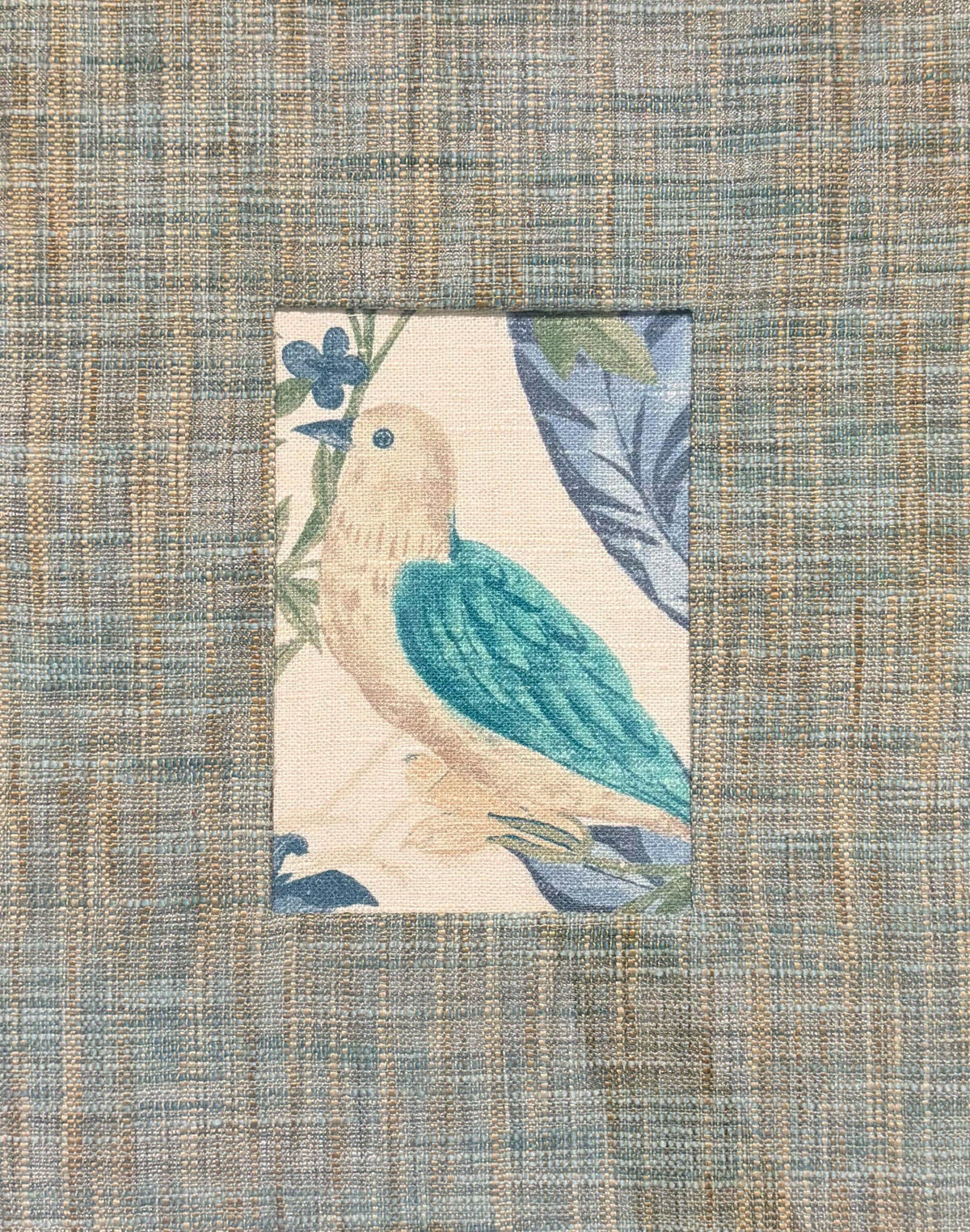 Fabric Bird Wall Art Pair - Blue & Brown Textured Mat with Gold Bamboo Frame Set