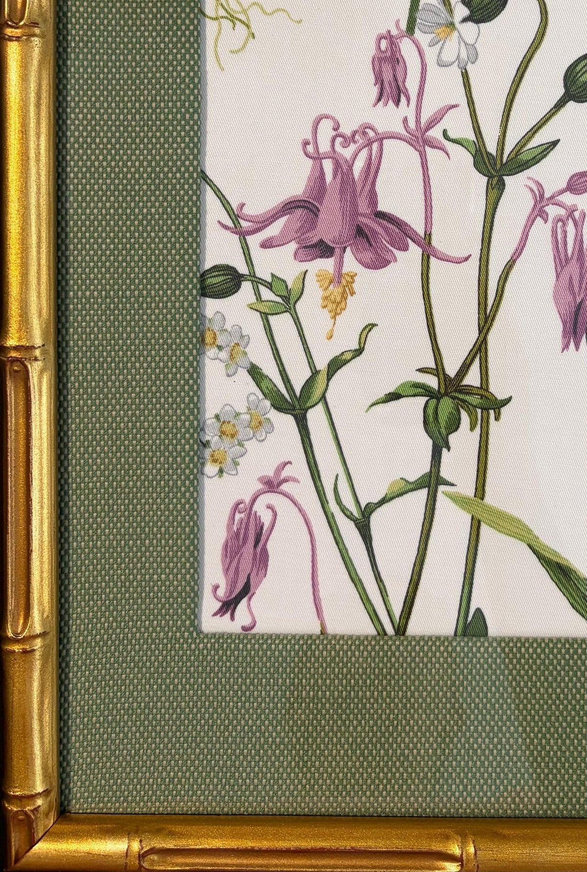 Custom Ballard Designs Isabella Green Fabric Art with Callen Matting in Gold Frame Bamboo Style 12x15