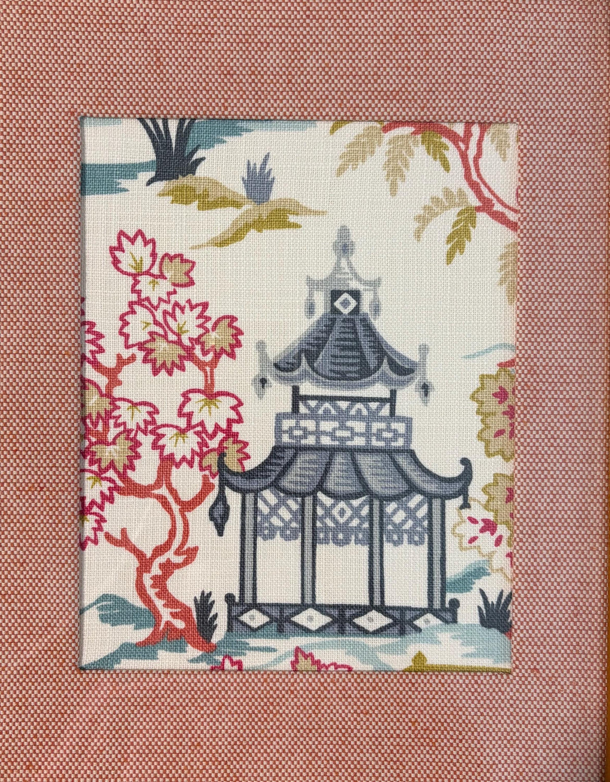 Chinoiserie Wall Art in Bamboo Style Gold Frame, Suki Fabric Print 12x15, Ballard Designs Inspired Decor