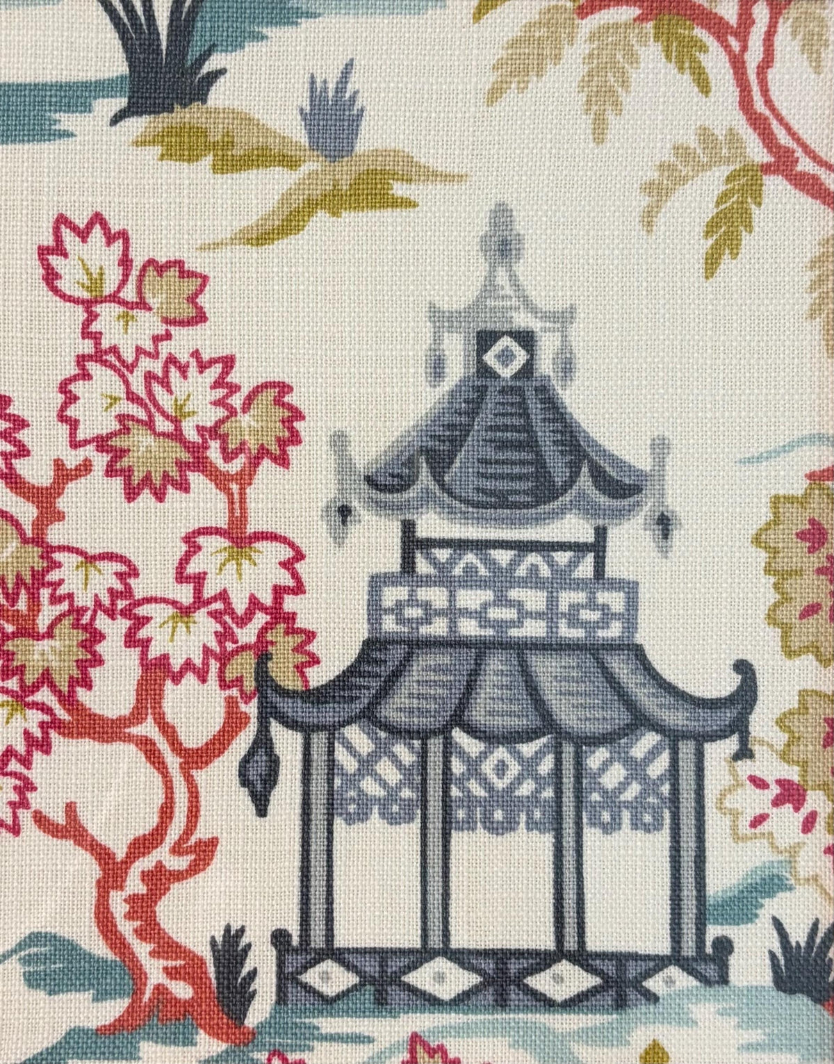 Chinoiserie Wall Art in Bamboo Style Gold Frame, Suki Fabric Print 12x15, Ballard Designs Inspired Decor