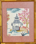 Chinoiserie Wall Art Blue Suki Fabric in Gold Bamboo Frame 12x15 Ballard Designs Style Chinese Asian Decor
