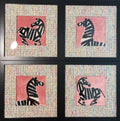 Set of 4 Pink Zebra Wall Art, Velvet Textile Gallery Decor, Custom Framed Wildlife Animal Theme for Living Room, Bedroom, Nursery