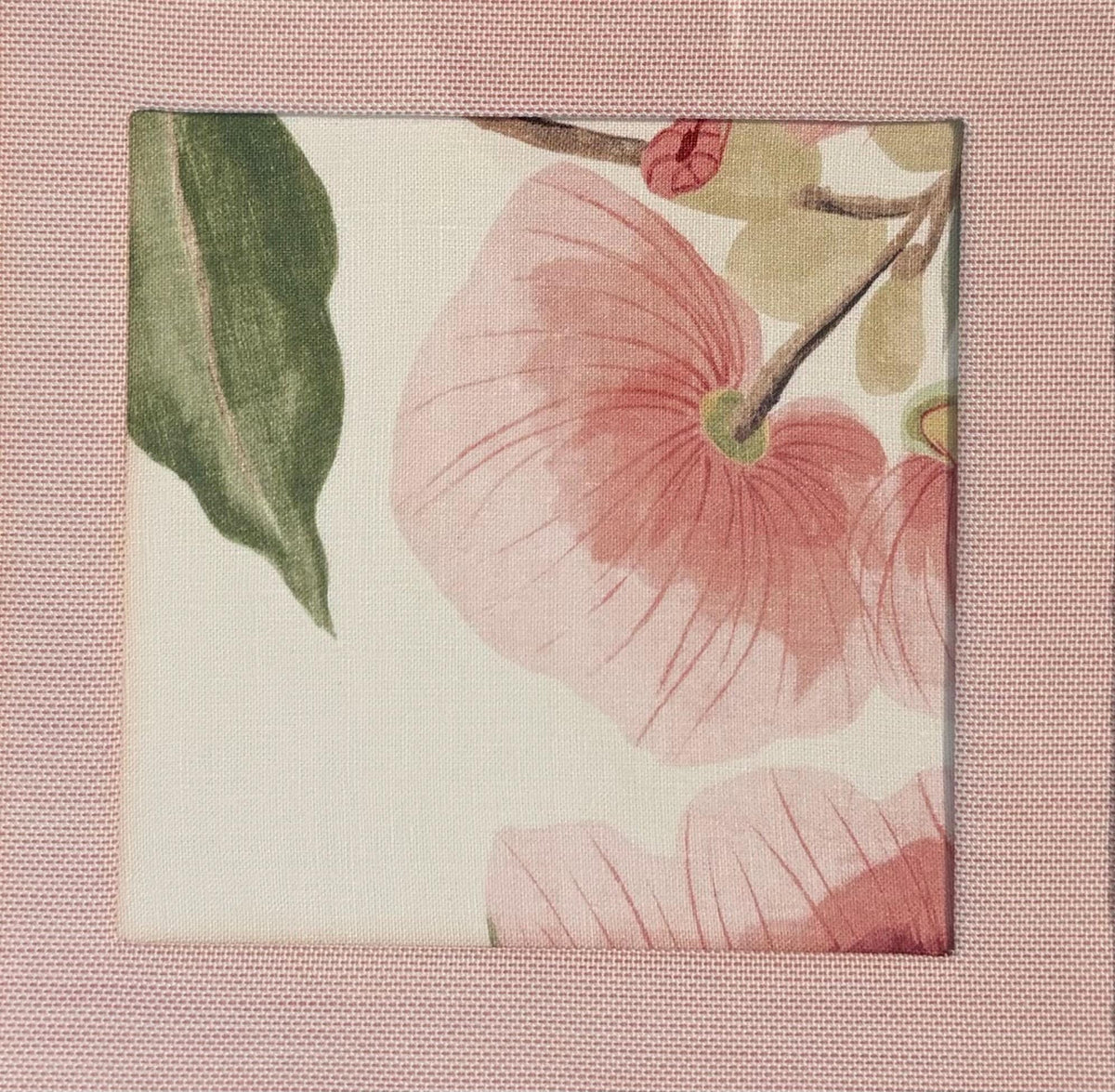 One of a Kind Thibaut Anna French Camillia Garden Fabric Wall Art - Double Matted 15x15 Botanical Decor