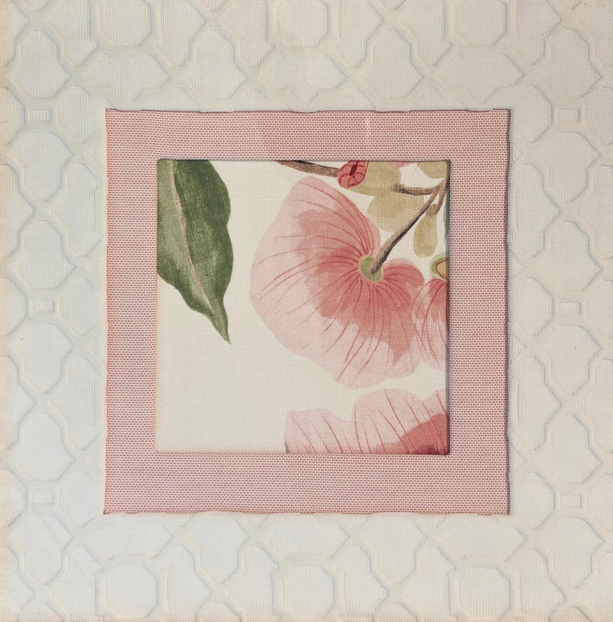 One of a Kind Thibaut Anna French Camillia Garden Fabric Wall Art - Double Matted 15x15 Botanical Decor
