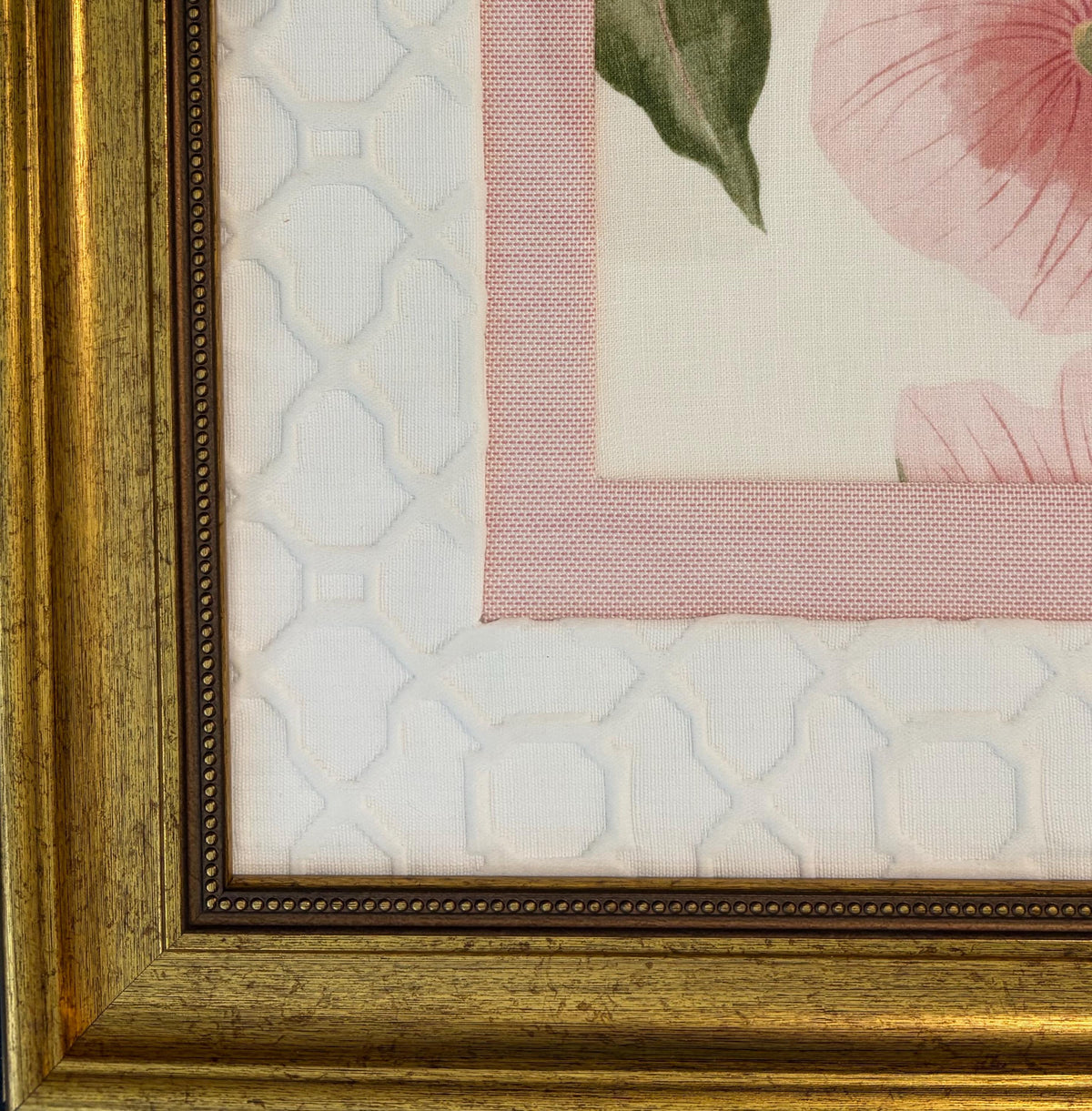 One of a Kind Thibaut Anna French Camillia Garden Fabric Wall Art - Double Matted 15x15 Botanical Decor