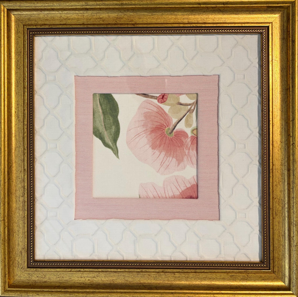 One of a Kind Thibaut Anna French Camillia Garden Fabric Wall Art - Double Matted 15x15 Botanical Decor