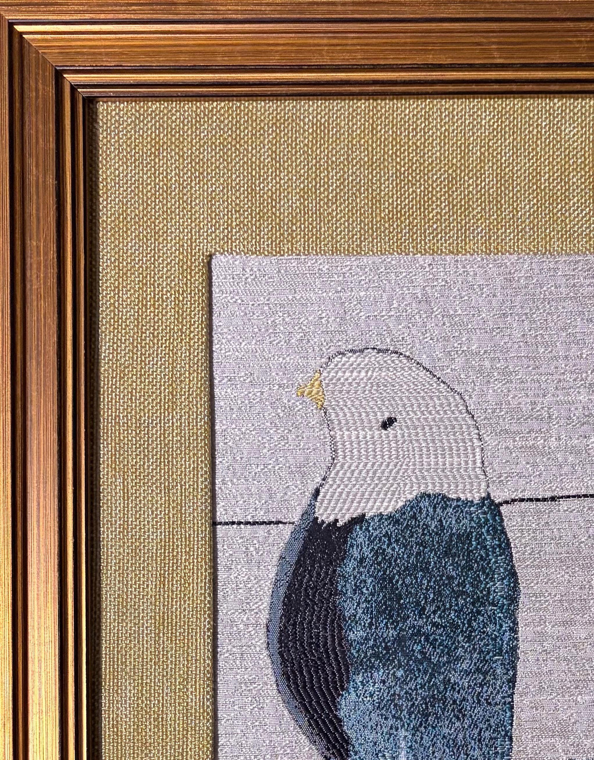 Teal Bird Portrait Fabric Wall Art in Gold Frame 13x16 | Solo Songbird Home Decor