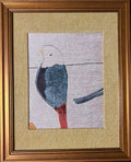 Teal Bird Portrait Fabric Wall Art in Gold Frame 13x16 | Solo Songbird Home Decor