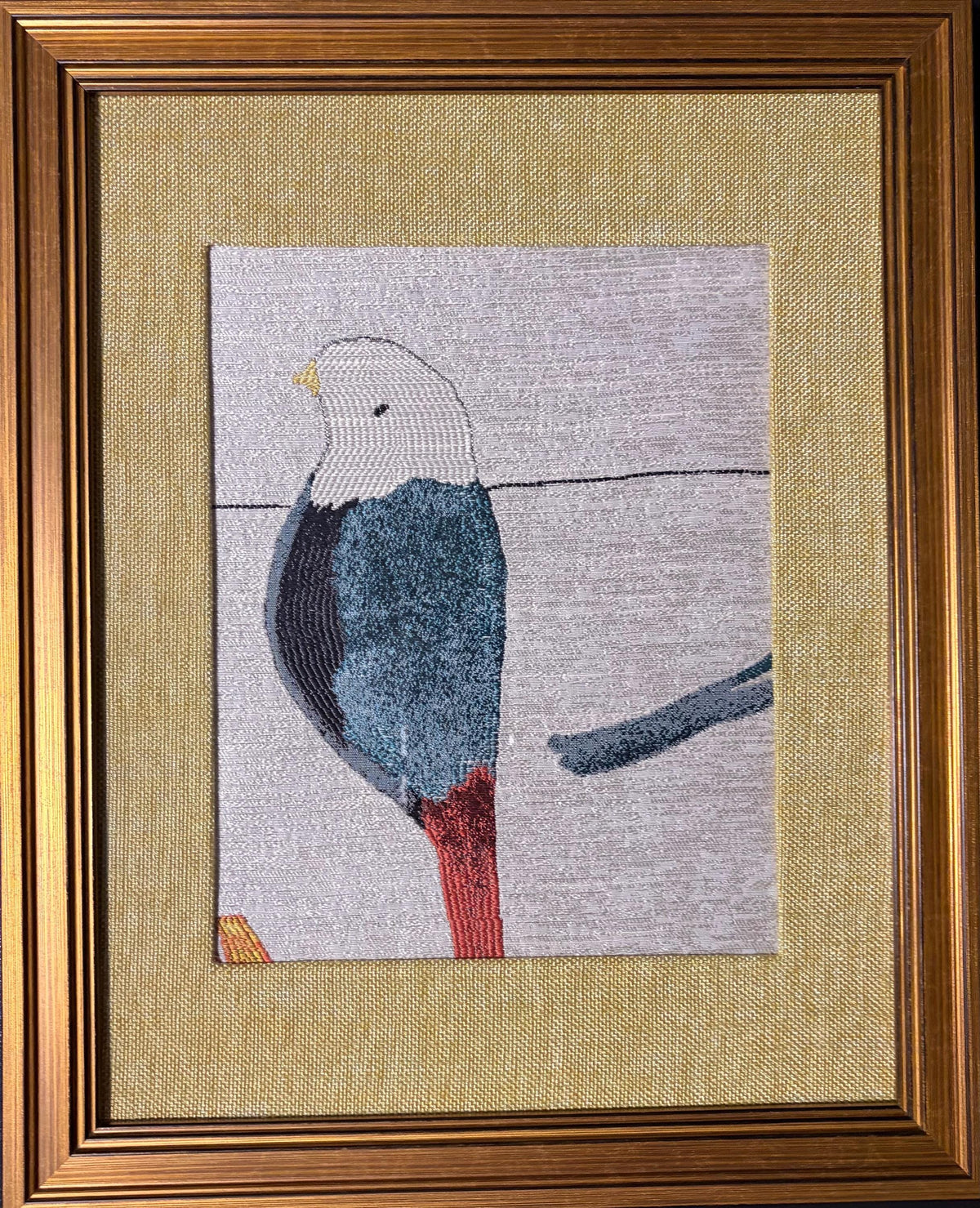 Teal Bird Portrait Fabric Wall Art in Gold Frame 13x16 | Solo Songbird Home Decor