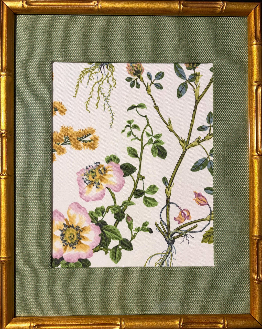 Ballard Designs Isabella Green Fabric Art, Gold Frame Wall Decor 12x15