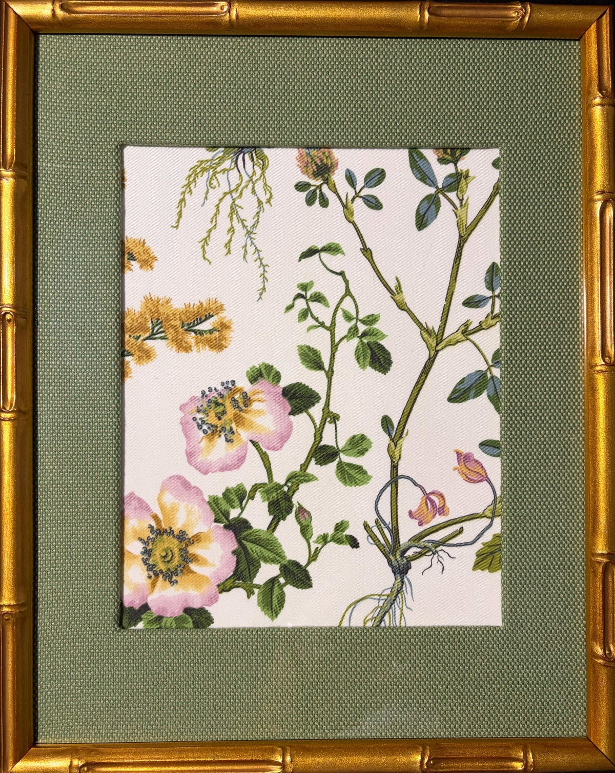 Ballard Designs Isabella Green Fabric Art, Gold Frame Wall Decor 12x15