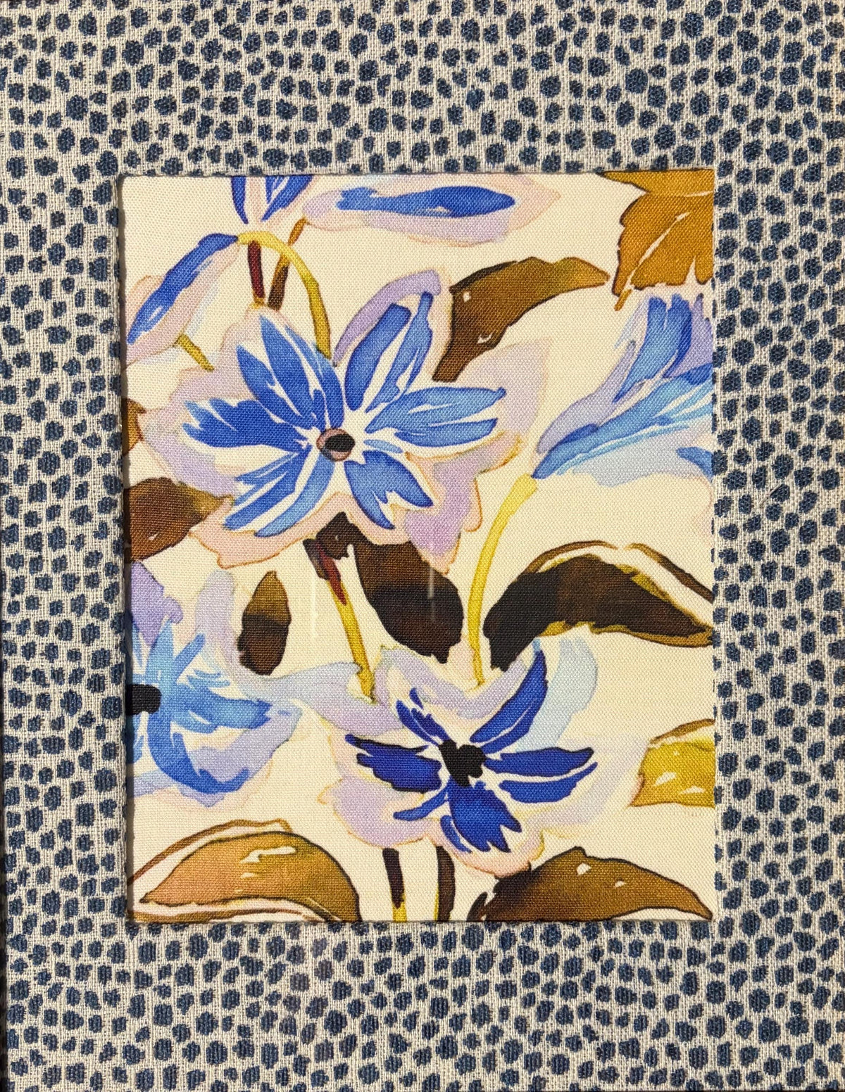 Blue & Lavender Floral Botanical — Designer Fabric Wall Art, 12x15 Gold Bamboo Style Frame