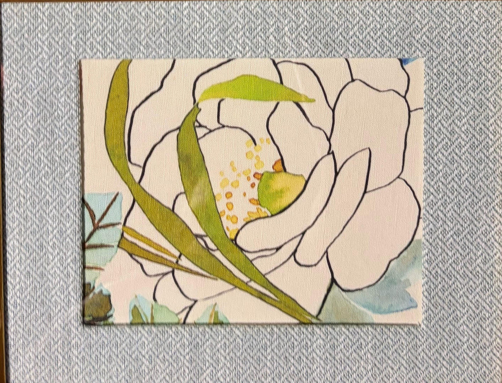 White Rose Art Pair— Designer Fabric Wall Art, 12x15 Gold Frames