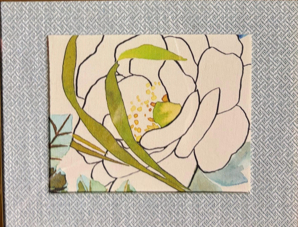 White Rose Art Pair— Designer Fabric Wall Art, 12x15 Gold Frames