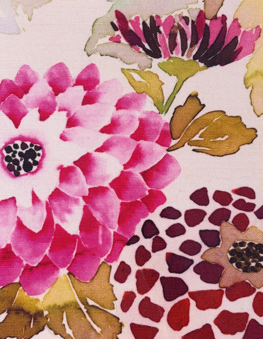 Pink Dahlia Botanical — Designer Fabric Wall Art, 12x15 Gold Bamboo Frame