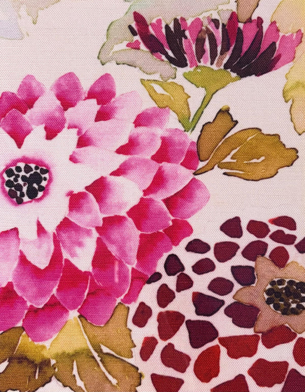 Pink Dahlia Botanical — Designer Fabric Wall Art, 12x15 Gold Bamboo Frame