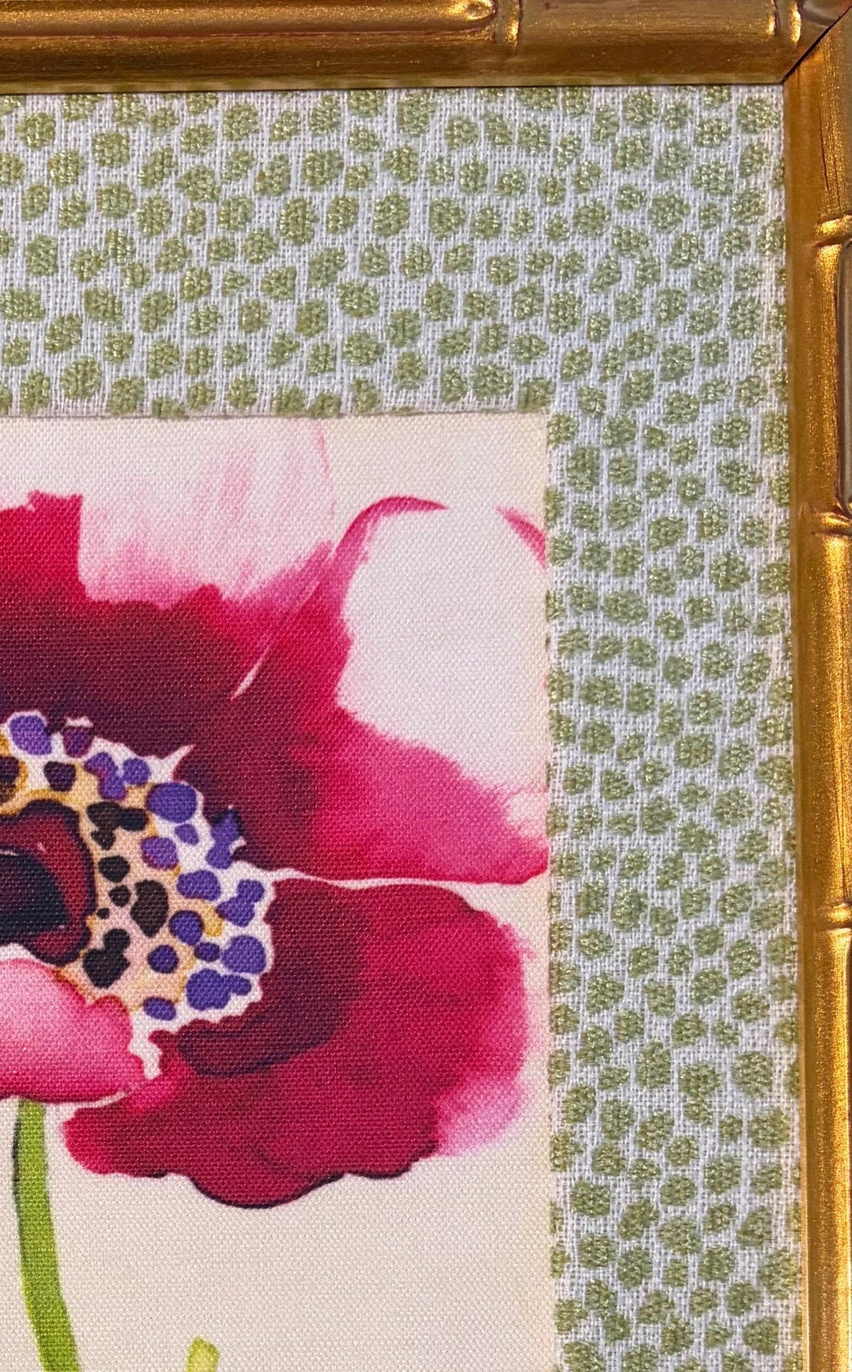 Watercolor Floral Fabric Wall Art | Gold Bamboo Frame Botanical Decor 12x15