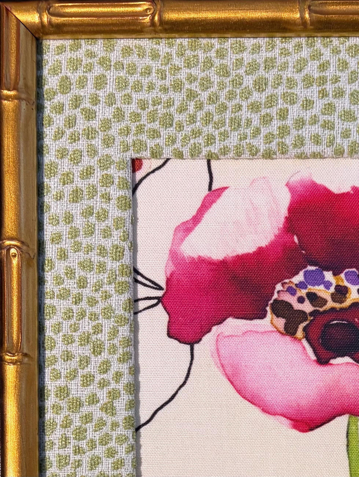 Watercolor Floral Fabric Wall Art | Gold Bamboo Frame Botanical Decor 12x15