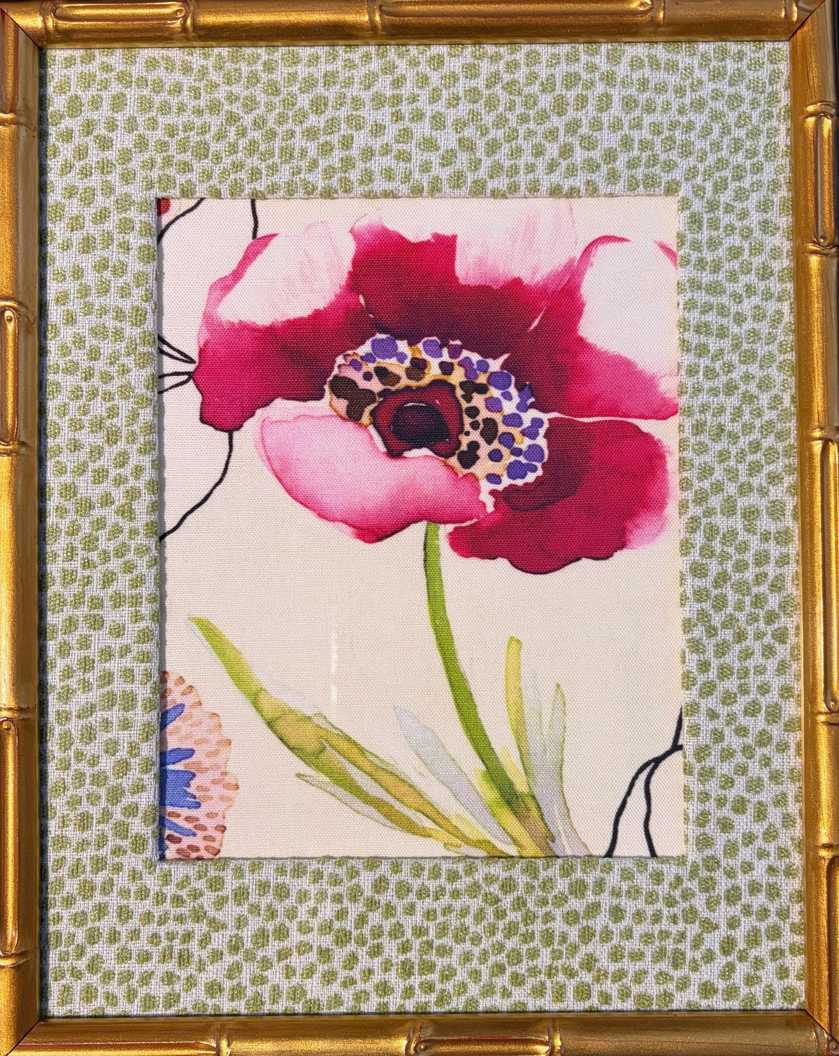 Watercolor Floral Fabric Wall Art | Gold Bamboo Frame Botanical Decor 12x15