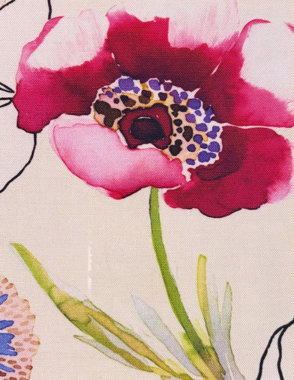 Watercolor Floral Fabric Wall Art | Gold Bamboo Frame Botanical Decor 12x15