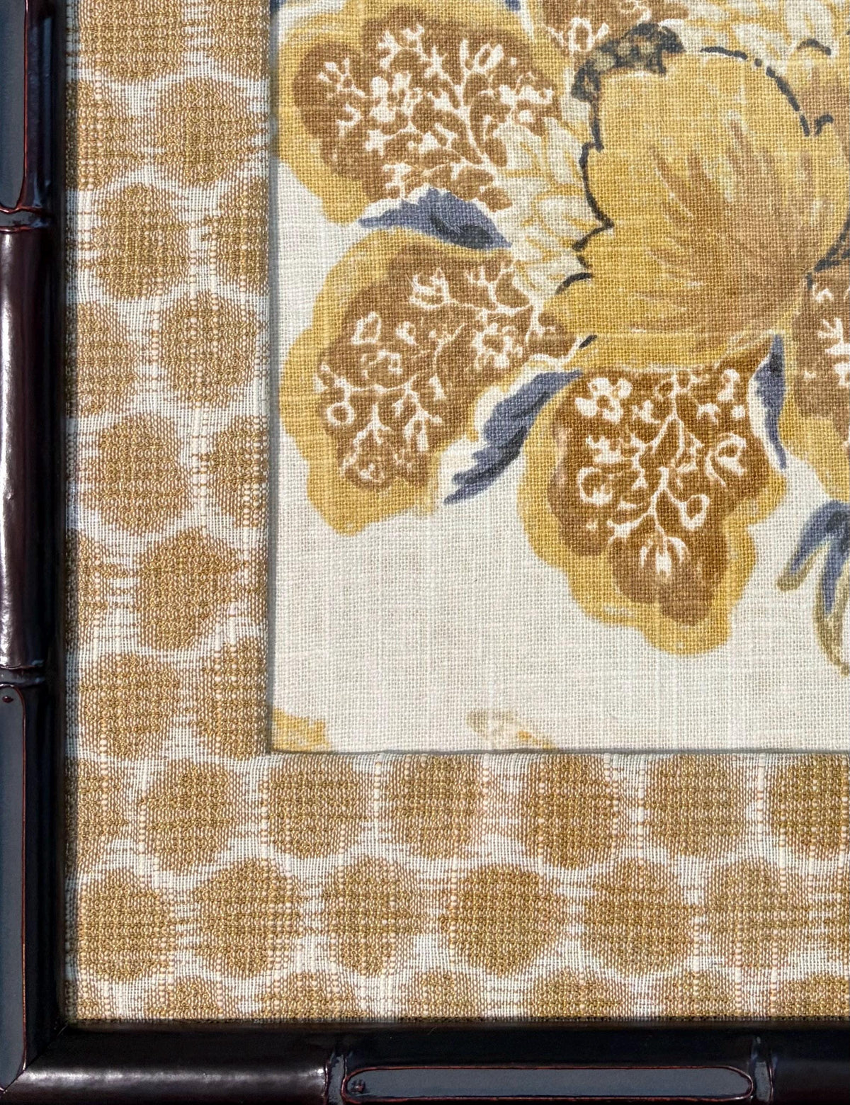 Custom Framed Fabric Wall Art - Sayer Yellow Textile in Mahogany Bamboo Frame, 12x15 Ballard Designs Fabric Decor