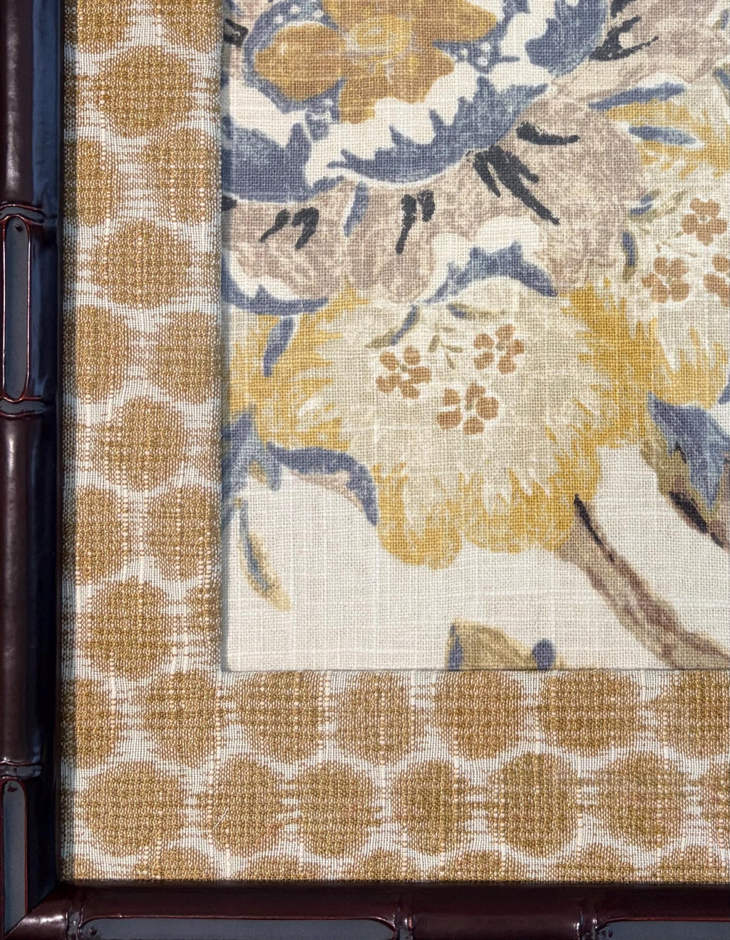 Custom Ballard Designs Sayer Yellow Fabric Mia Dijon Matting Mahogany Bamboo Style Frame 12x15 Wall Decor