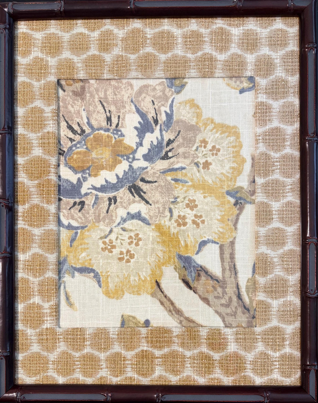Custom Ballard Designs Sayer Yellow Fabric Mia Dijon Matting Mahogany Bamboo Style Frame 12x15 Wall Decor